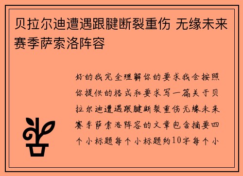 贝拉尔迪遭遇跟腱断裂重伤 无缘未来赛季萨索洛阵容 贝拉尔迪遭遇跟腱断裂重伤 无缘未来赛季萨索洛阵容