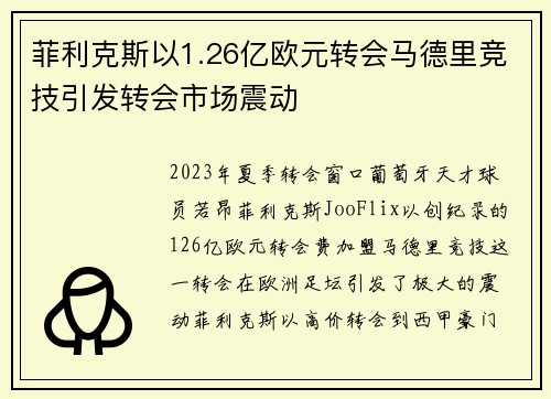 菲利克斯以1.26亿欧元转会马德里竞技引发转会市场震动 菲利克斯以1.26亿欧元转会马德里竞技引发转会市场震动