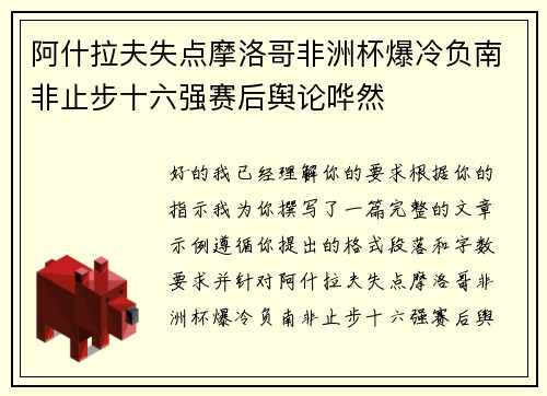 阿什拉夫失点摩洛哥非洲杯爆冷负南非止步十六强赛后舆论哗然